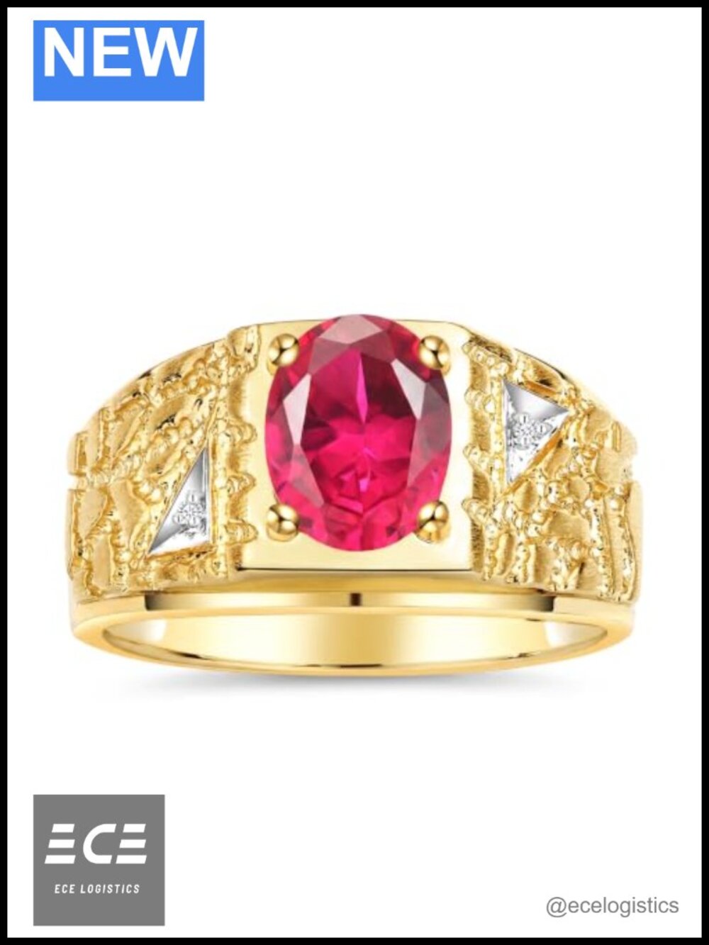 Mens Designer Nugget Ring Oval 9X7MM Gemstone Sparkling Diamonds Yellow Gold